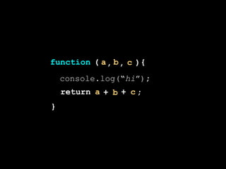 )
}
(function {a b c, ,
console.log(“hi”);
return a b c ;+ +
 