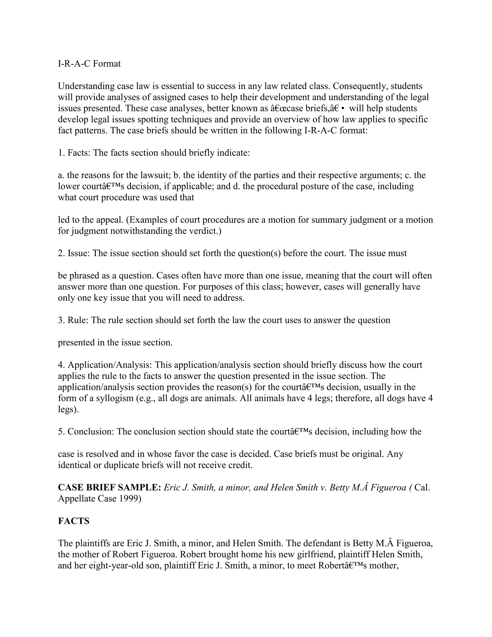 I-R-A-C Format Understanding case law is essential to success in any.docx