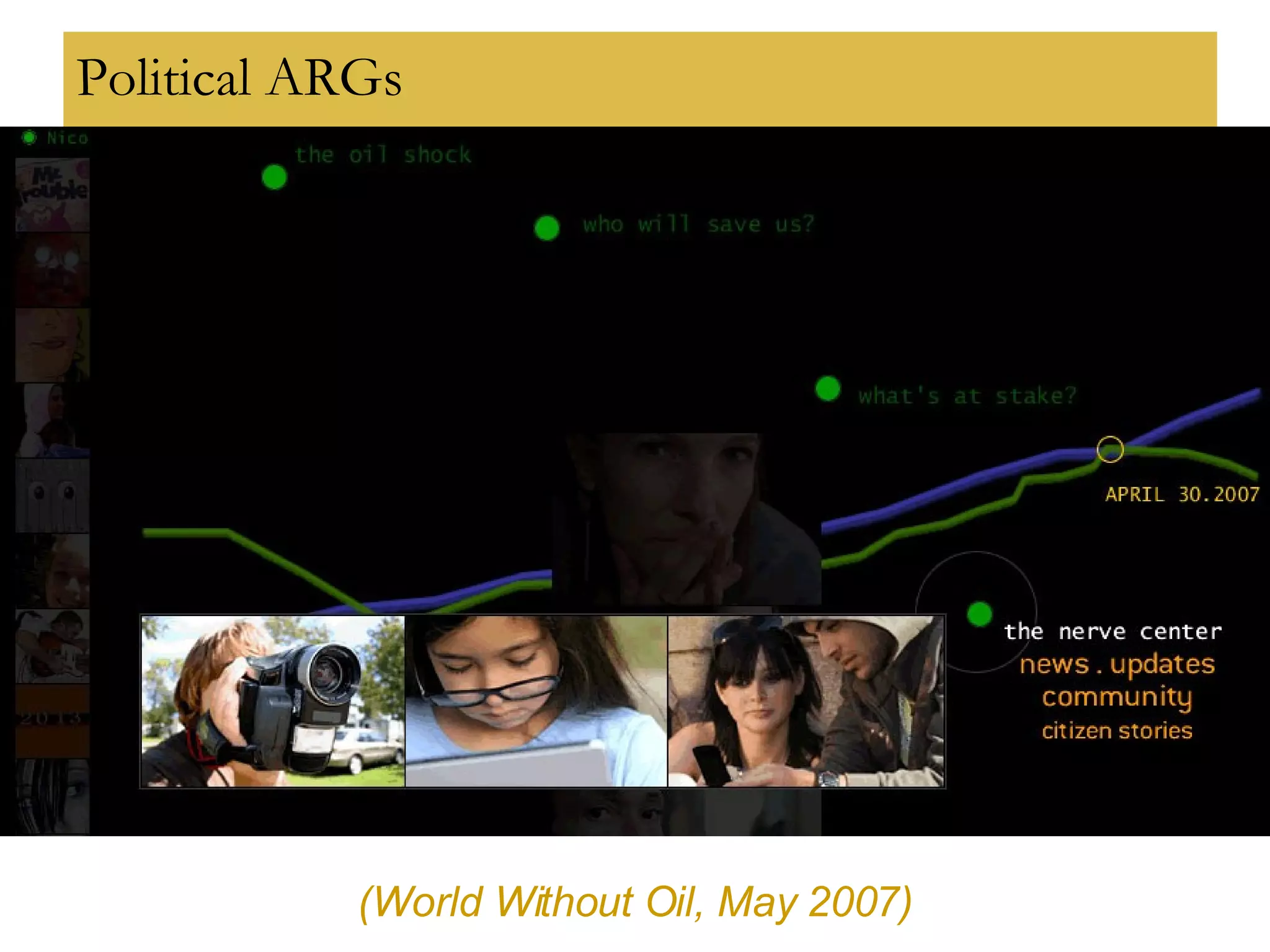 Political ARGs (World Without Oil, May 2007) 