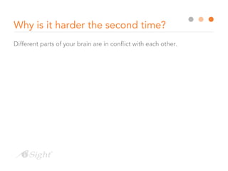 Why is it harder the second time?
Different parts of your brain are in conflict with each other.
 