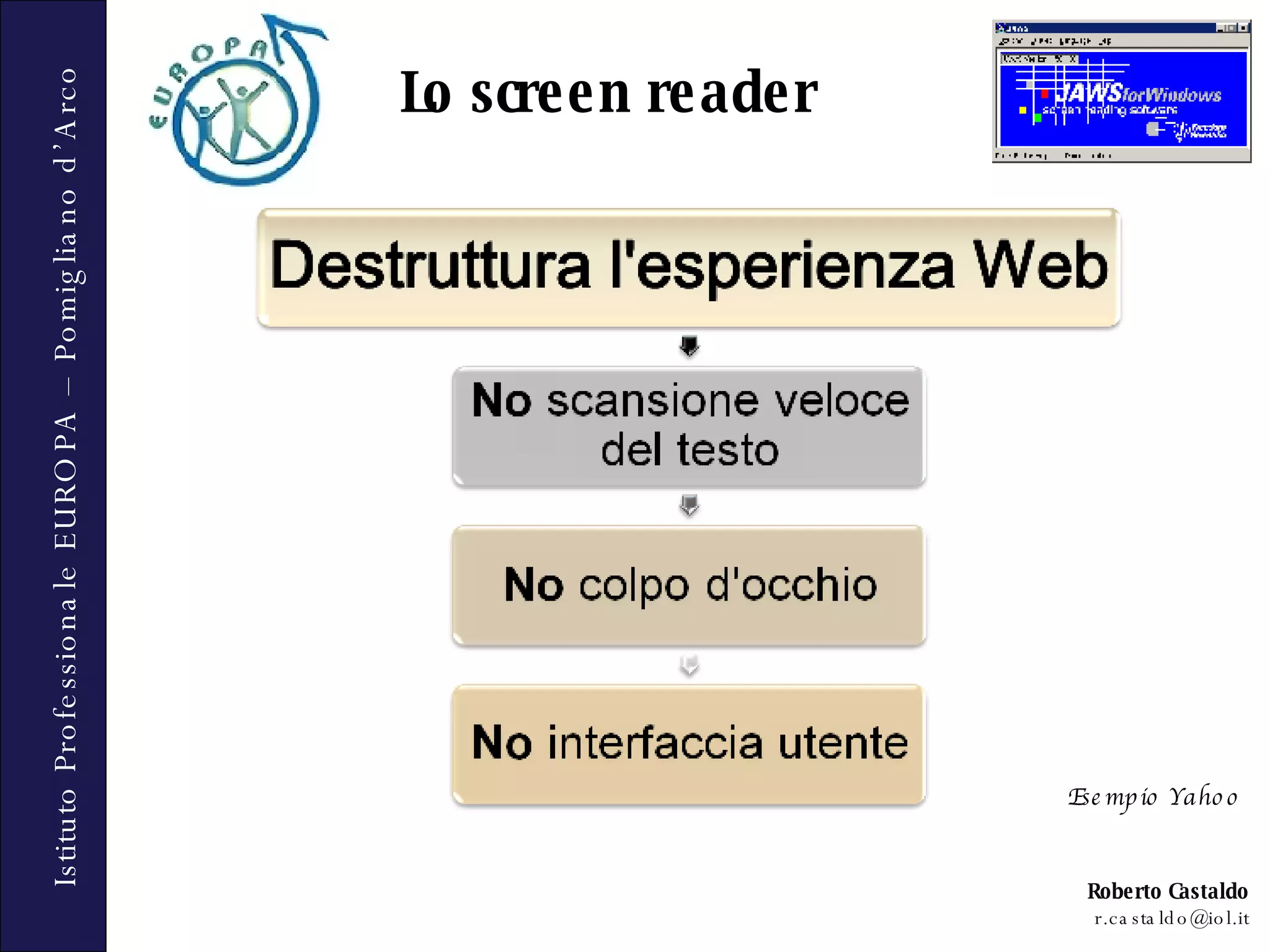 Lo screen reader Esempio Yahoo 