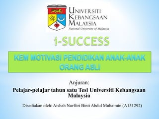 Anjuran:
Pelajar-pelajar tahun satu Tesl Universiti Kebangsaan
Malaysia
Disediakan oleh: Aishah Nurfitri Binti Abdul Muhaimin (A151292)
 