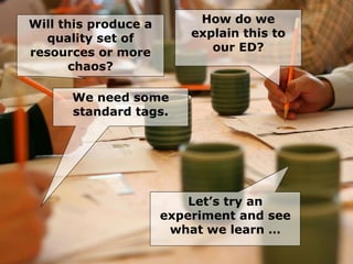 How do we explain this to our ED? We need some standard tags. Will this produce a quality set of resources or more chaos? Let’s try an experiment and see what we learn … 