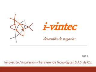 i-vintec
desarrollo de negocios
2019
Innovación, Vinculación y Transferencia Tecnológicas, S.A.S. de C.V.
 