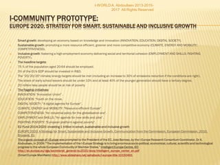  5. Business Sophistication
 5.1 Knowledge Workers
– 5.1.1 Knowledge-intensive employment, %
– 5.1.2 Firms offering formal training, % firms
– 5.1.3 R&D performed by business, %
– 5.1.4 R&D financed by business, %
 5.2 Innovation Linkages
– 5.2.1 University/industry collaboration
– 5.2.2 State of cluster development
– 5.2.3 R&D financed by abroad, %
– 5.2.4 JV/strategic alliance deals/tr GDP PPP$
– 5.2.5 PCT patent filings with foreign inventor, %
 5.3 Knowledge Absorption
– 5.3.1 Royalty & license fees payments, % GDP
– 5.3.2 High-tech imports less re-imports, %
– 5.3.3 Computer & comm. service imports, %
– 5.3.4 FDI net inflows, % GDP
 6. Scientific Outputs
 6.1 Knowledge Creation
– 6.1.1 Domestic resident patent ap/bn GDP PPP$
– 6.1.2 PCT resident patent ap/bn GDP PPP$
– 6.1.3 Domestic res utility model ap/bn GDP PPP$
– 6.1.4 Scientific & technical articles/bn GDP PPP$
 6.2 Knowledge Impact
– 6.2.1 Growth rate of GDP PPP$/worker, %
– 6.2.2 New businesses/1,000 pop. 15–64 yrs
– 6.2.3 Computer software spending, % GDP
 6.3 Knowledge Diffusion
– 6.3.1 Royalty & license fees receipts, % GDP
– 6.3.2 High-tech exports less re-exports, %
– 6.3.3 Computer & comm service exports, %
– 6.3.4 FDI net outflows, % GDP
 7. Creative Outputs
 7.1 Creative Intangibles
– 7.1.1 Domestic res trademark ap/bn GDP PPP$
– 7.1.2 Madrid resident trademark ap/bn GDP PPP$
– 7.1.3 ICT & business models
– 7.1.4 ICT & organizational models
 7.2 Creative Goods & Services
– 7.2.1 Recreation & culture consumption, %
– 7.2.2 National feature films/mn pop
– 7.2.3 Daily newspapers/1,000 literate pop
– 7.2.4 Creative goods exports, %
– 7.2.5 Creative services exports, %
 An innovation is the introduction/implementation
of a new product, a novel service, a new process,
a new marketing method, or a new organizational
method in business practices, workplace
organization, or external relations, to create
added value, wealth or social welfare.
 Or, innovation is the development of significantly
improved products, services, and processes.
 Innovation is a major driving force in global
growth and development. The Economist
magazine defines it as “new products, business
processes, or organic changes that create wealth
or social  welfare,” or simply, “the fresh thinking
that creates value.”
 Sources: the Global Innovation Index 2011
I-WORLD A. Abdoullaev 2013-2015-2017 All Rights
Reserved
 