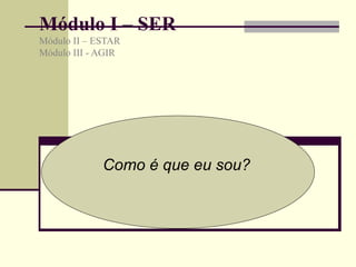 Módulo I – SER Módulo II – ESTAR Módulo III - AGIR Como é que eu sou? 