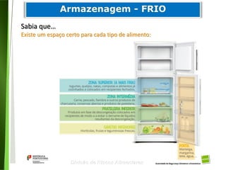 71
Divisão de Riscos Alimentares
Sabia que…
Existe um espaço certo para cada tipo de alimento:
 