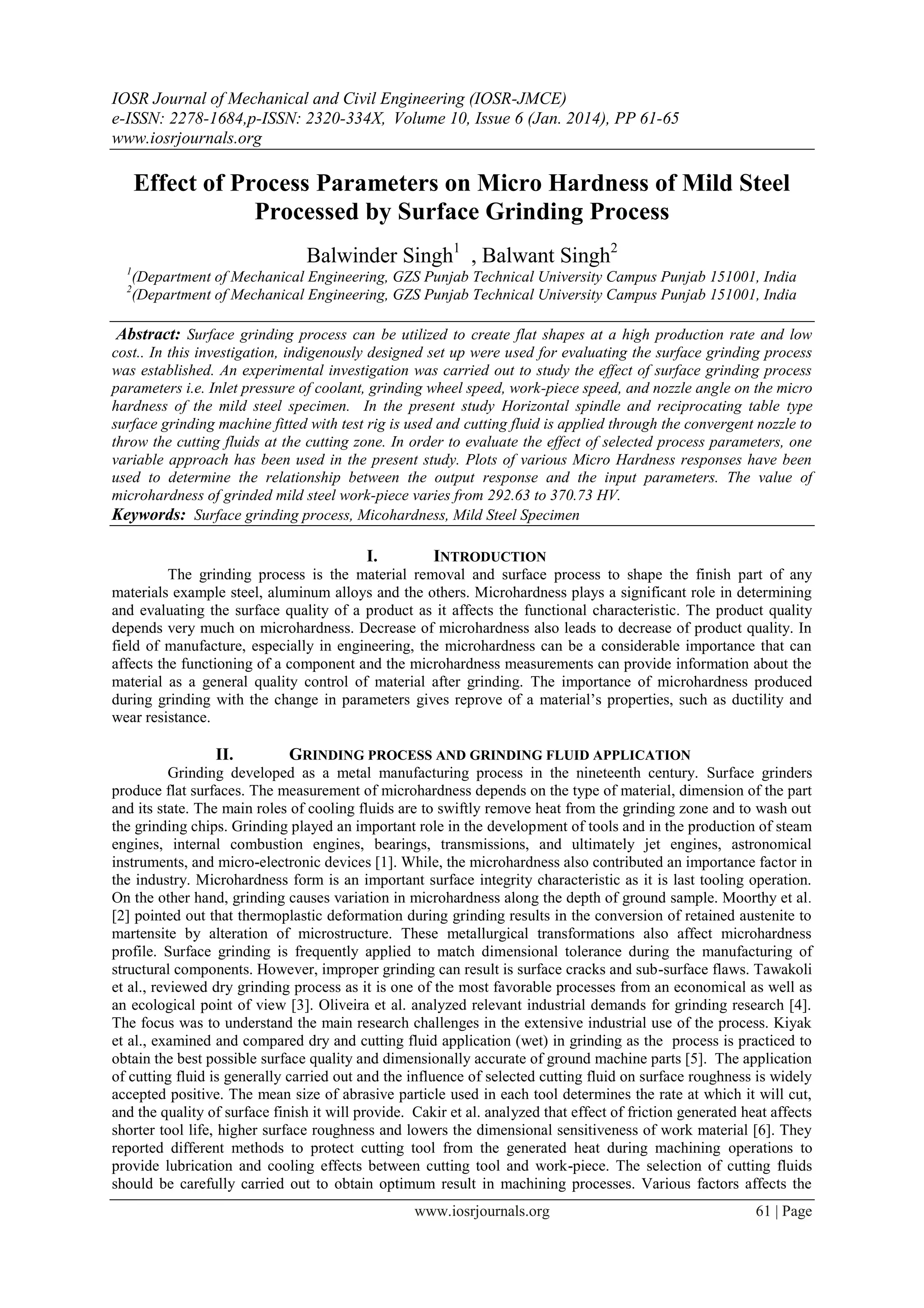 Effect of Process Parameters on Micro Hardness of Mild Steel Processed ...