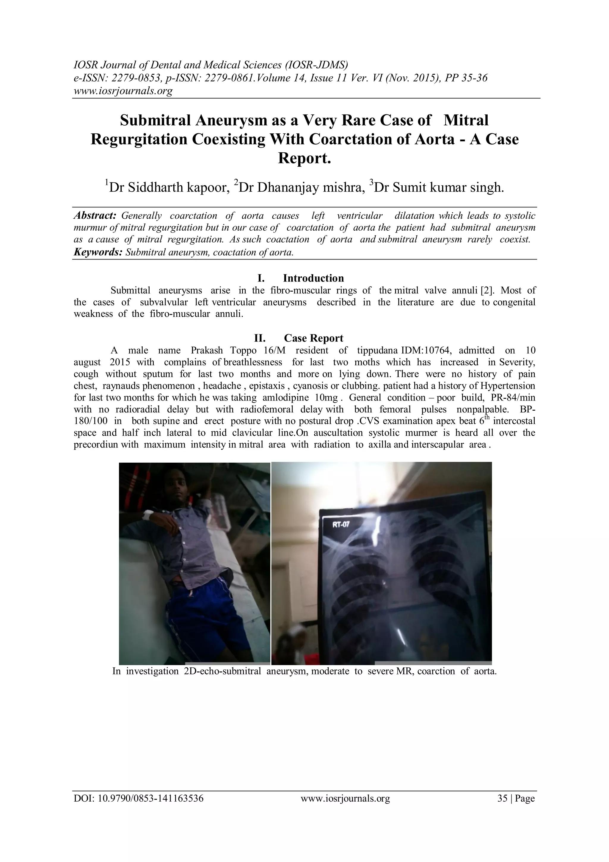 Submitral Aneurysm as a Very Rare Case of Mitral Regurgitation ...