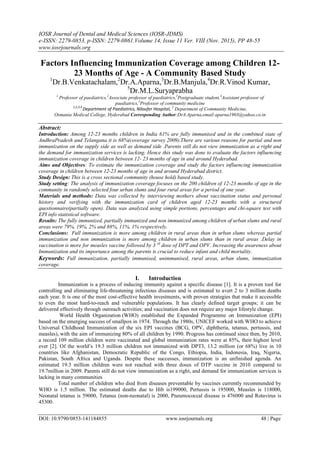 Factors Influencing Immunization Coverage among Children 12- 23 Months ...
