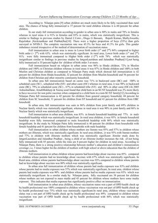 Factors Influencing Immunization Coverage among Children 12- 23 Months ...