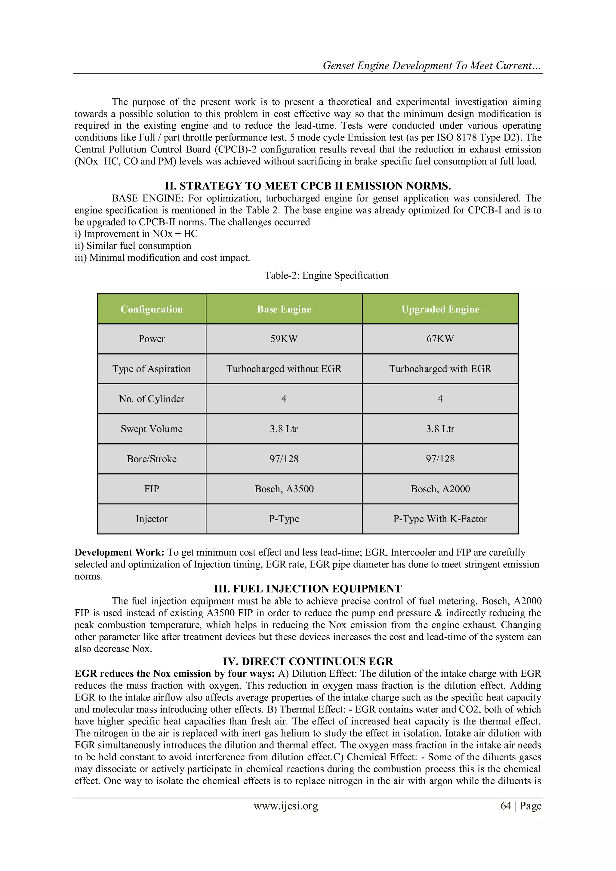 Genset Engine Development to Meet Current Emission Norms