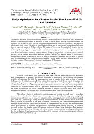Design Optimization for Vibration Level of Root Blower With No Load ...