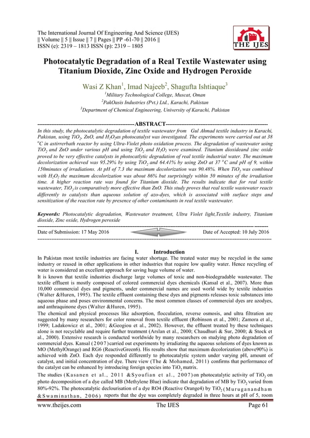 Photocatalytic Degradation of a Real Textile Wastewater using Titanium