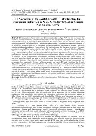 An Assessment of the Availability of ICT Infrastructure for Curriculum ...