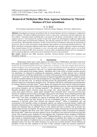Removal of Methylene Blue from Aqueous Solutions by Nitrated biomass of ...