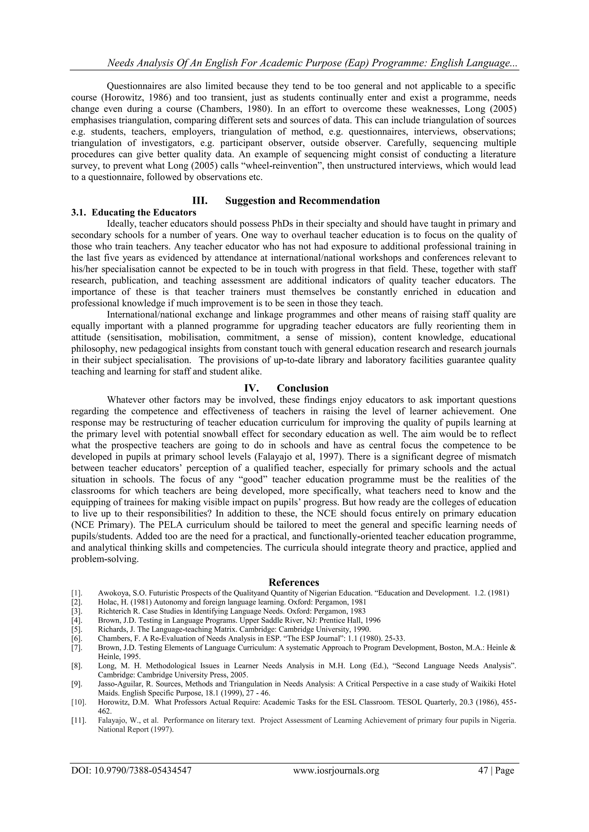 Needs Analysis of an English for Academic Purpose (Eap) Programme ...