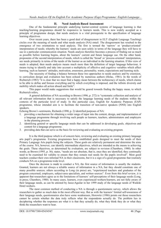 Needs Analysis of an English for Academic Purpose (Eap) Programme ...
