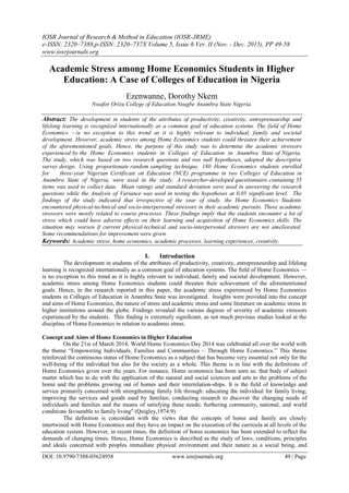 Academic Stress among Home Economics Students in Higher Education: A ...