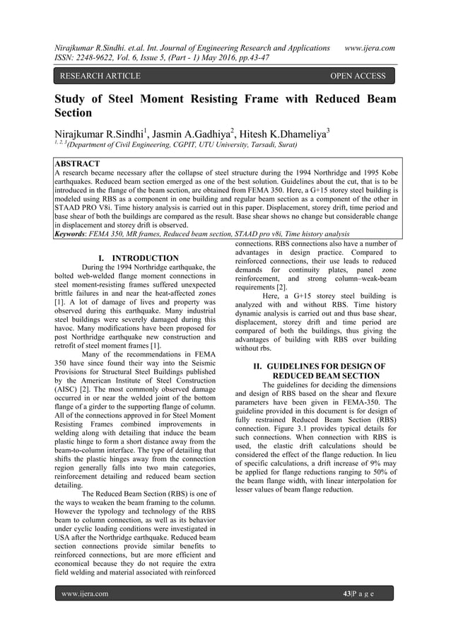 Study of Steel Moment Resisting Frame with Reduced Beam Section | PDF
