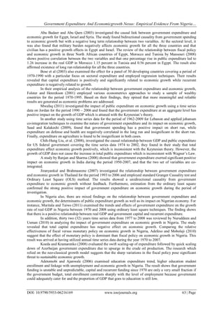 Government Expenditure and Economic Growth Nexus: Empirical Evidence ...