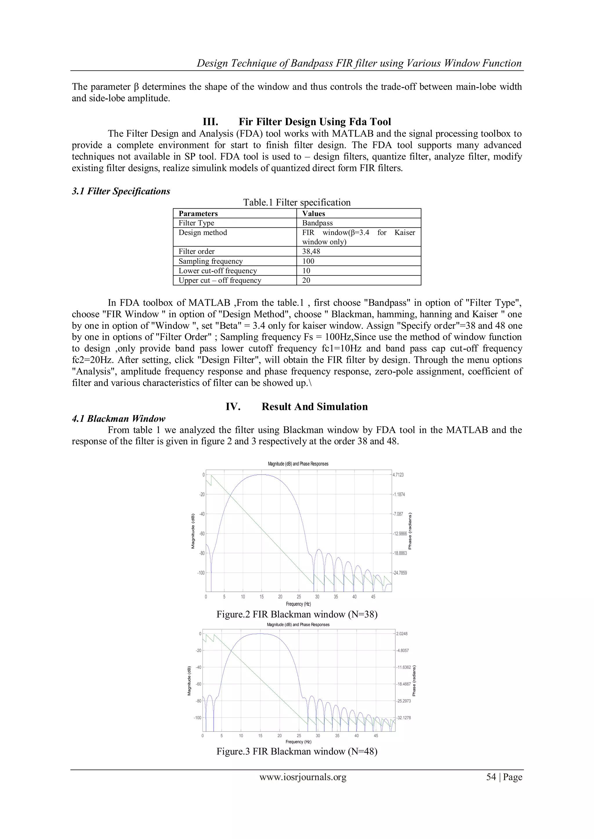 Design Technique of Bandpass FIR filter using Various Window Function | PDF