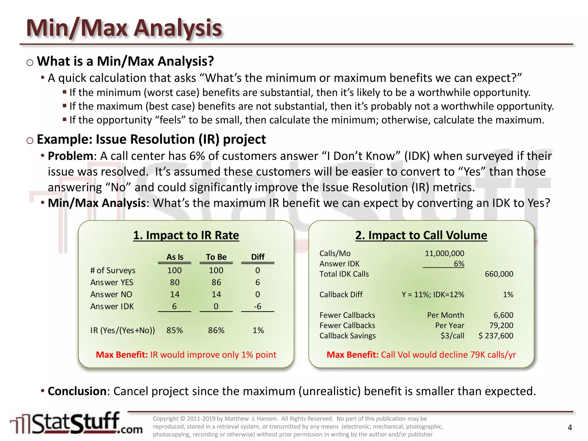 Project Pre-Assessment Using a Min/Max Analysis with Matt Hansen at StatStuff