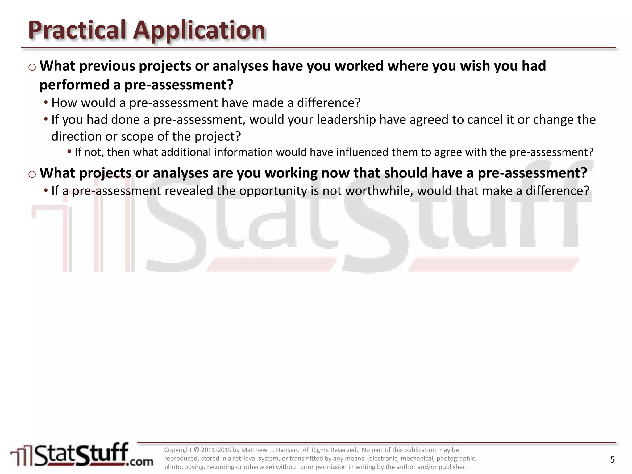 Project Pre-Assessment Using a Min/Max Analysis with Matt Hansen at StatStuff