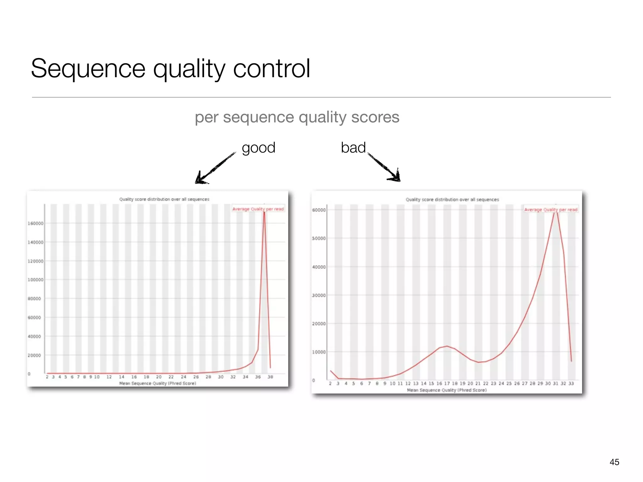 Sequence quality control
              per sequence quality scores
                    good         bad




                                            45
 
