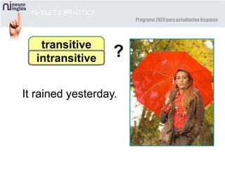 10-3 LET’S PRACTICE
transitive
intransitive
It rained yesterday.
?
 