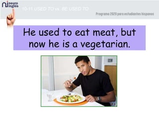 10-11 USED TO vs. BE USED TO
He used to eat meat, but
now he is a vegetarian.
 