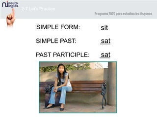 2-7 Let’s Practice
SIMPLE FORM: sit
SIMPLE PAST: ___sat
PAST PARTICIPLE: ___sat
 