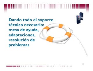 Dando todo el soporte
   técnico necesario:
   mesa de ayuda,
   adaptaciones,
   resolución de
   problemas



Puede confiar en Unitech. Nos respaldan más de 18 años de buenas prácticas   30
 