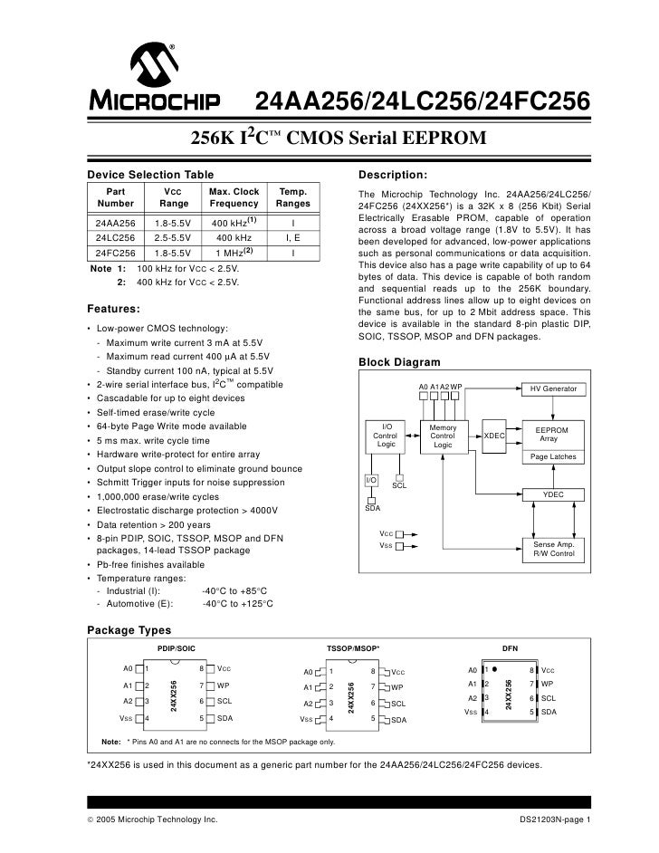 I2 C 24 Fc256 Data Sheet