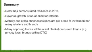 41© 2019 FORRESTER. REPRODUCTION PROHIBITED.
Summary
› Retail has demonstrated resilience in 2018
› Revenue growth is top-...