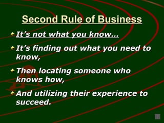 Second Rule of Business ,[object Object],[object Object],[object Object],[object Object]