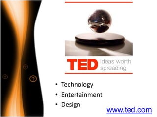 • Technology
• Entertainment
• Design
                  www.ted.com
 