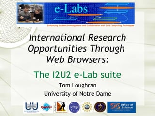 International Research Opportunities Through  Web Browsers: The I2U2 e-Lab suite Tom Loughran University of Notre Dame 