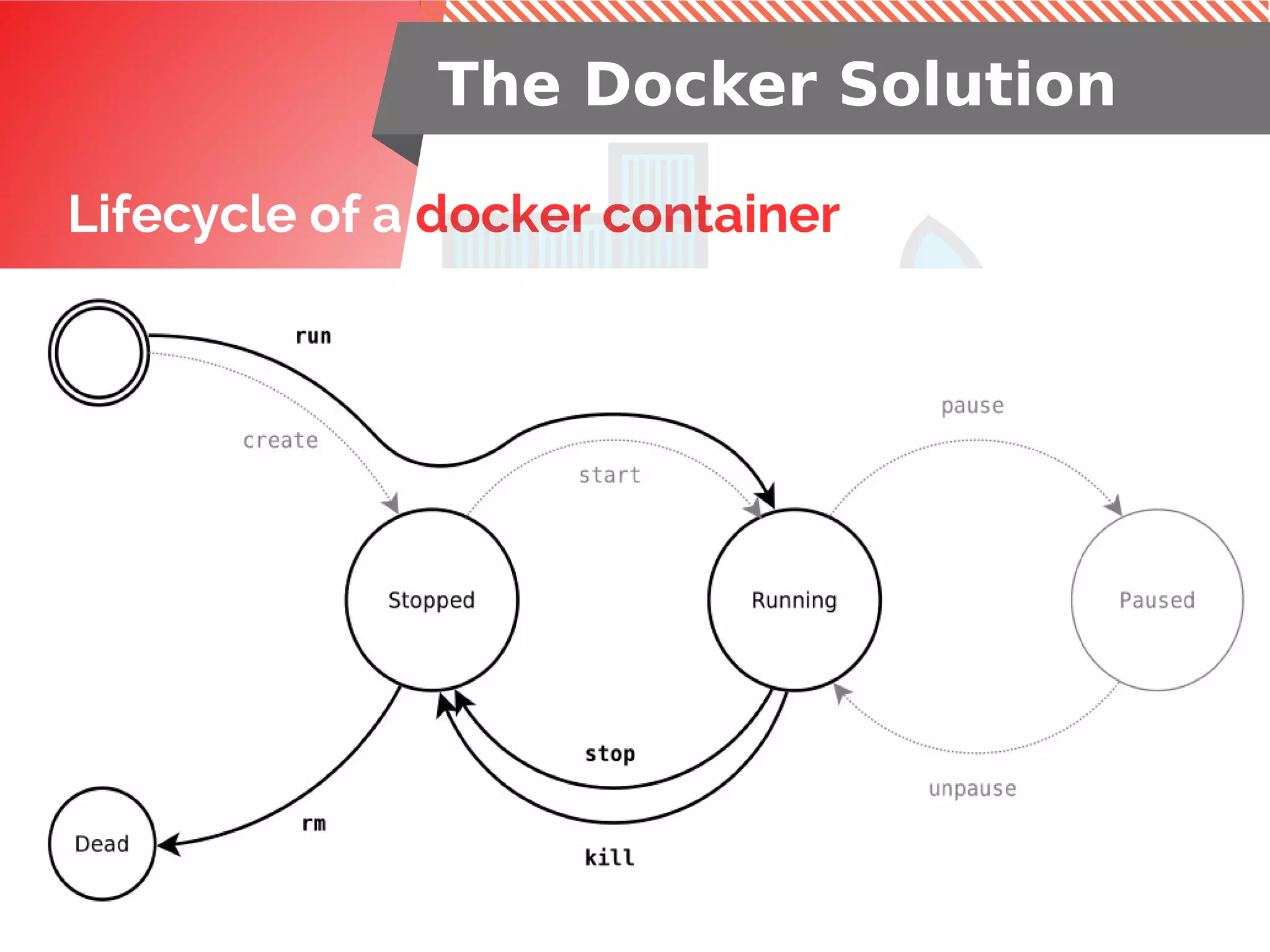 Lifecycle of a docker container
The Docker Solution
 