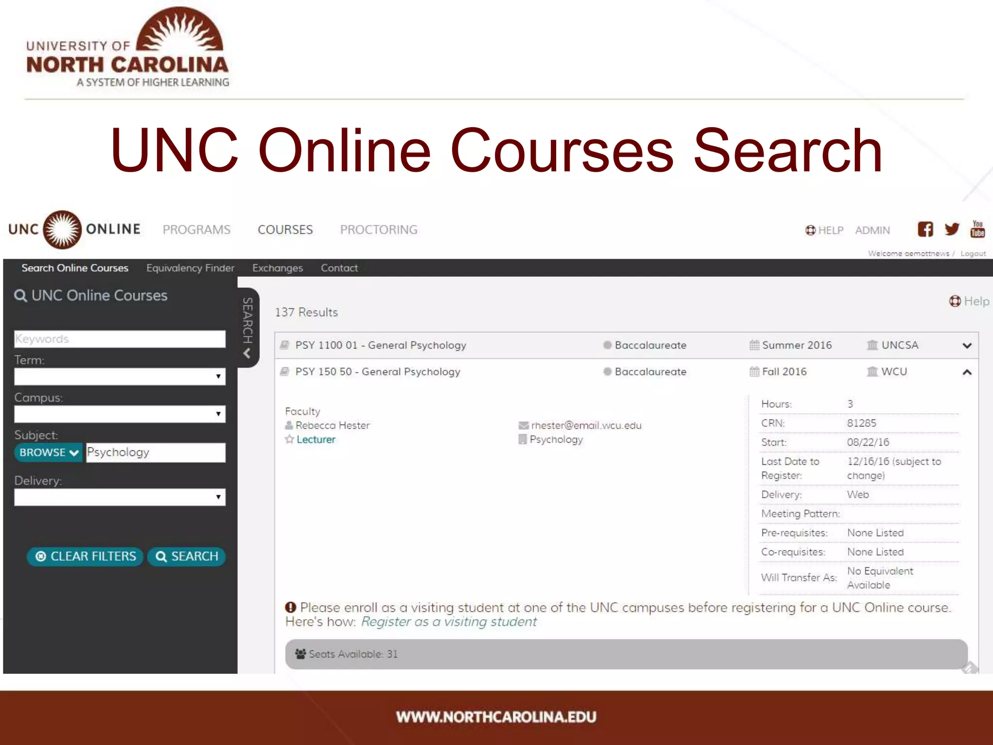 UNC Online Courses Search
 