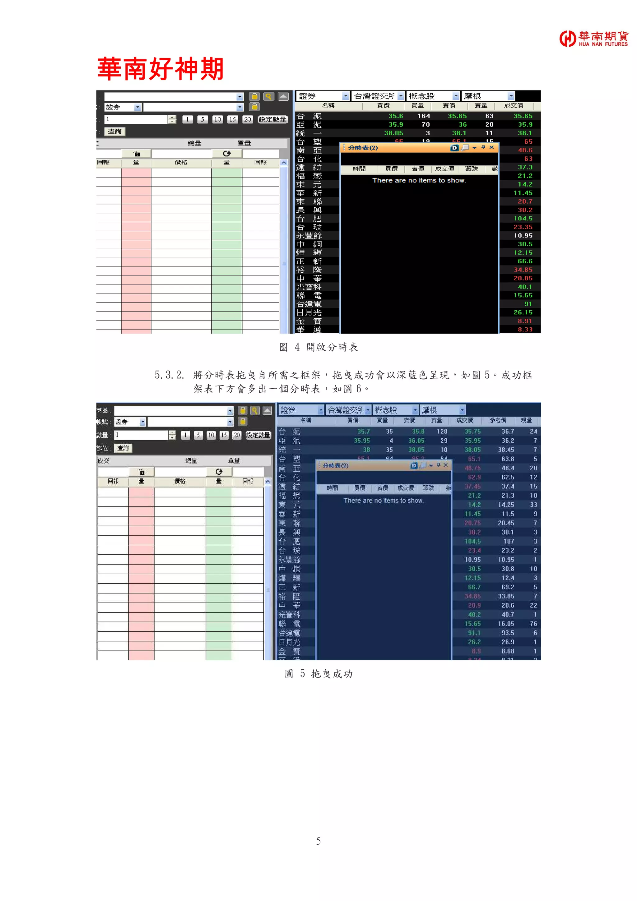 華南好神期華南好神期華南好神期華南好神期
5
圖 4 開啟分時表
5.3.2. 將分時表拖曳自所需之框架，拖曳成功會以深藍色呈現，如圖 5。成功框
架表下方會多出一個分時表，如圖 6。
圖 5 拖曳成功
 