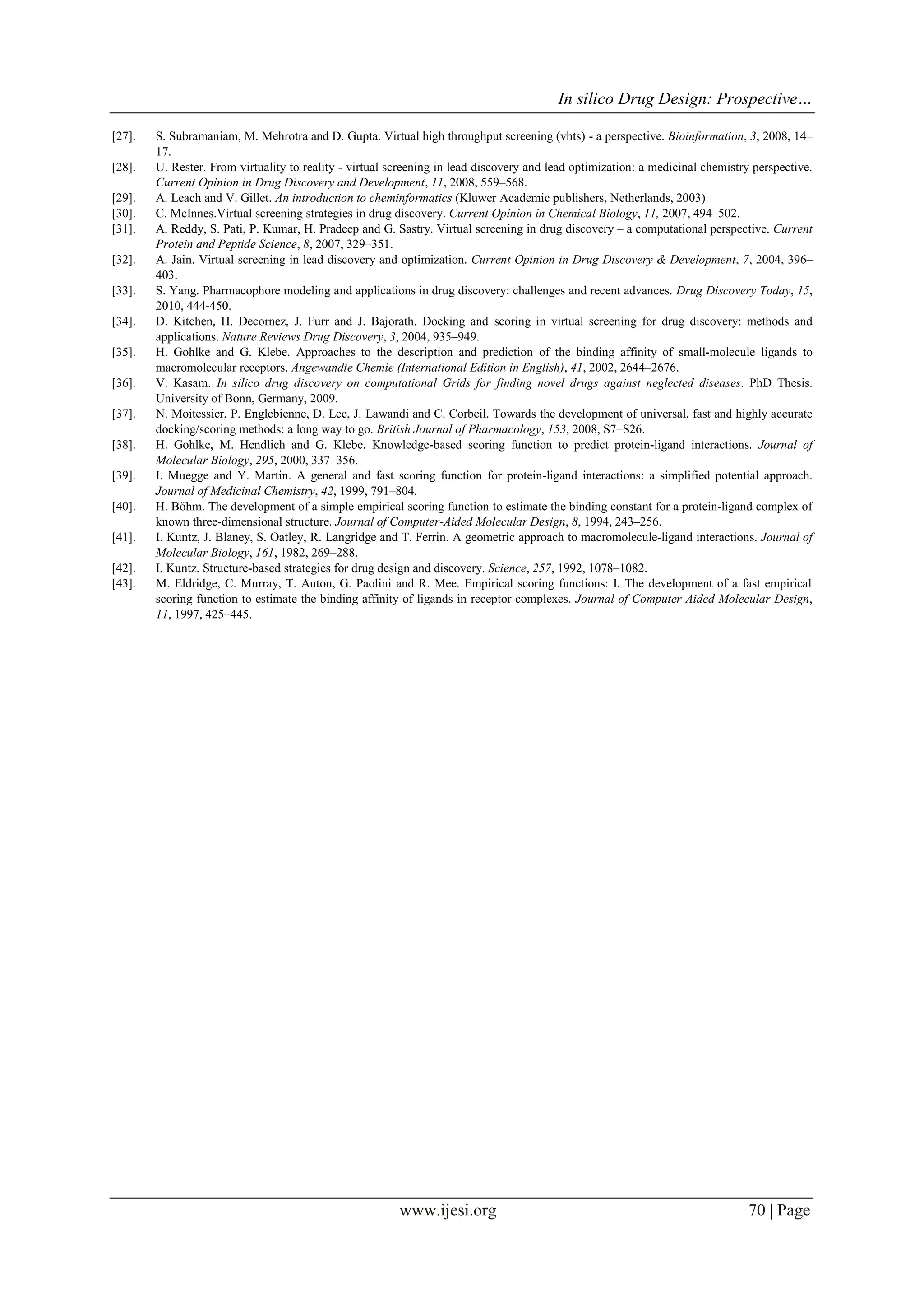 In silico Drug Design: Prospective for Drug Lead Discovery | PDF