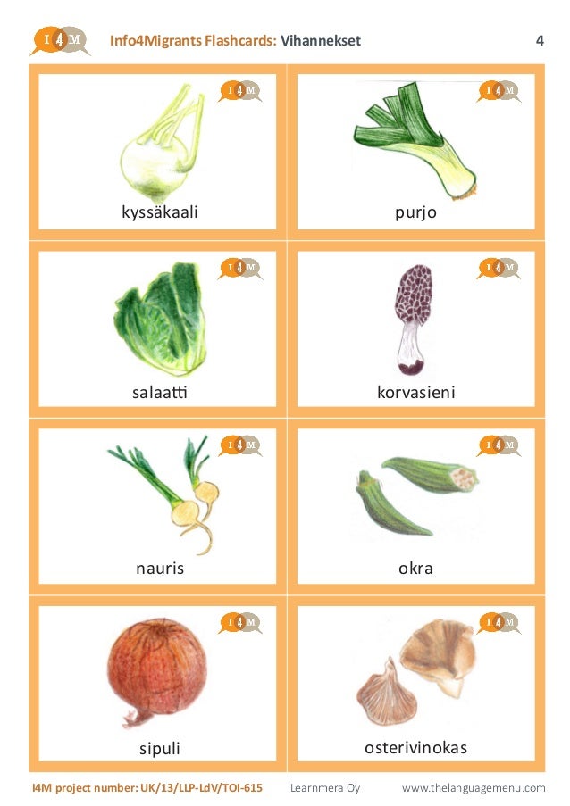 I4M flashcards: vegetables (in finnish)