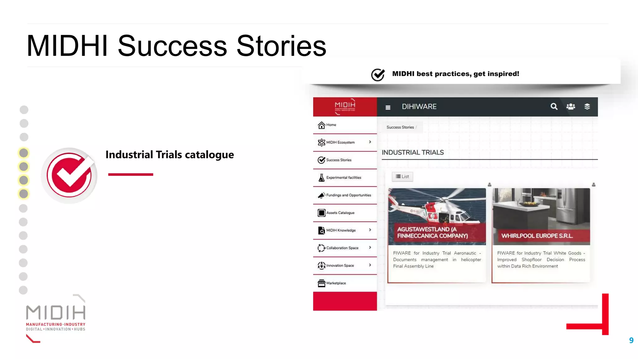 9
Industrial Trials catalogue
MIDHI Success Stories
MIDHI best practices, get inspired!
 
