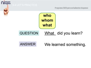 5-4 LET’S PRACTICE
_____
ANSWER We learned something.
did you learn?WhatQUESTION
who
whom
what
 