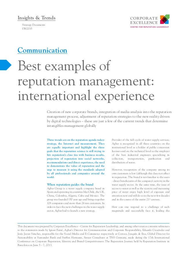 best examples of reputation management international experience