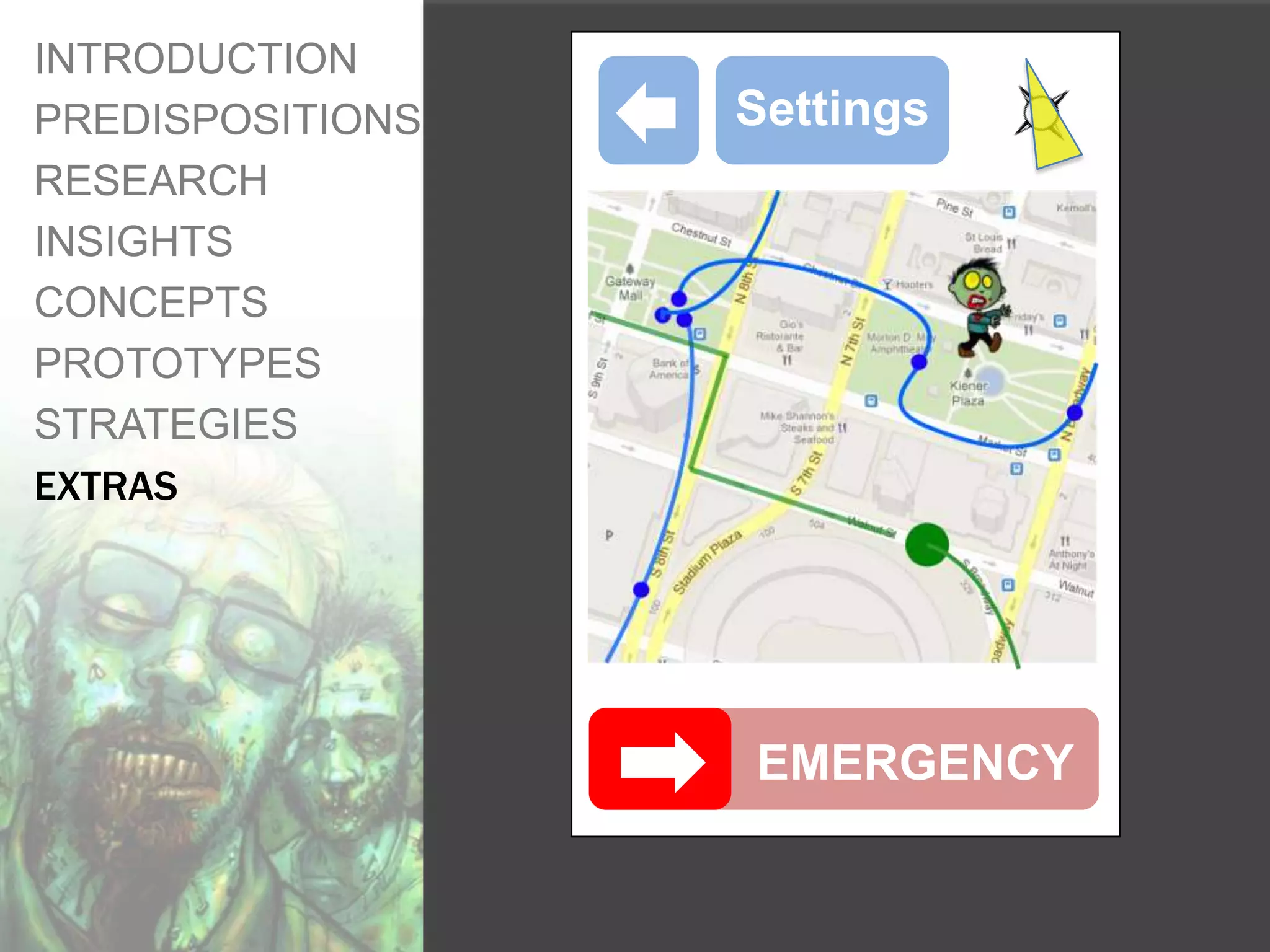 INTRODUCTION
PREDISPOSITIONS   Settings
RESEARCH
INSIGHTS
CONCEPTS
PROTOTYPES
STRATEGIES
EXTRAS




                  EMERGENCY
 