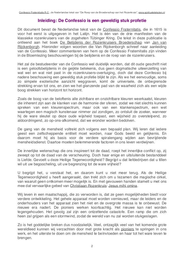 Confessio Fraternitatis Rc Tekst Nederlands De Belijdenis