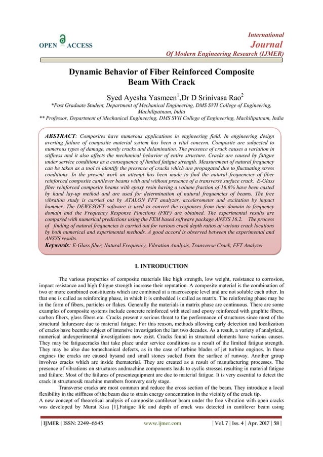 Dynamic Behavior of Fiber Reinforced Composite Beam With Crack | PDF