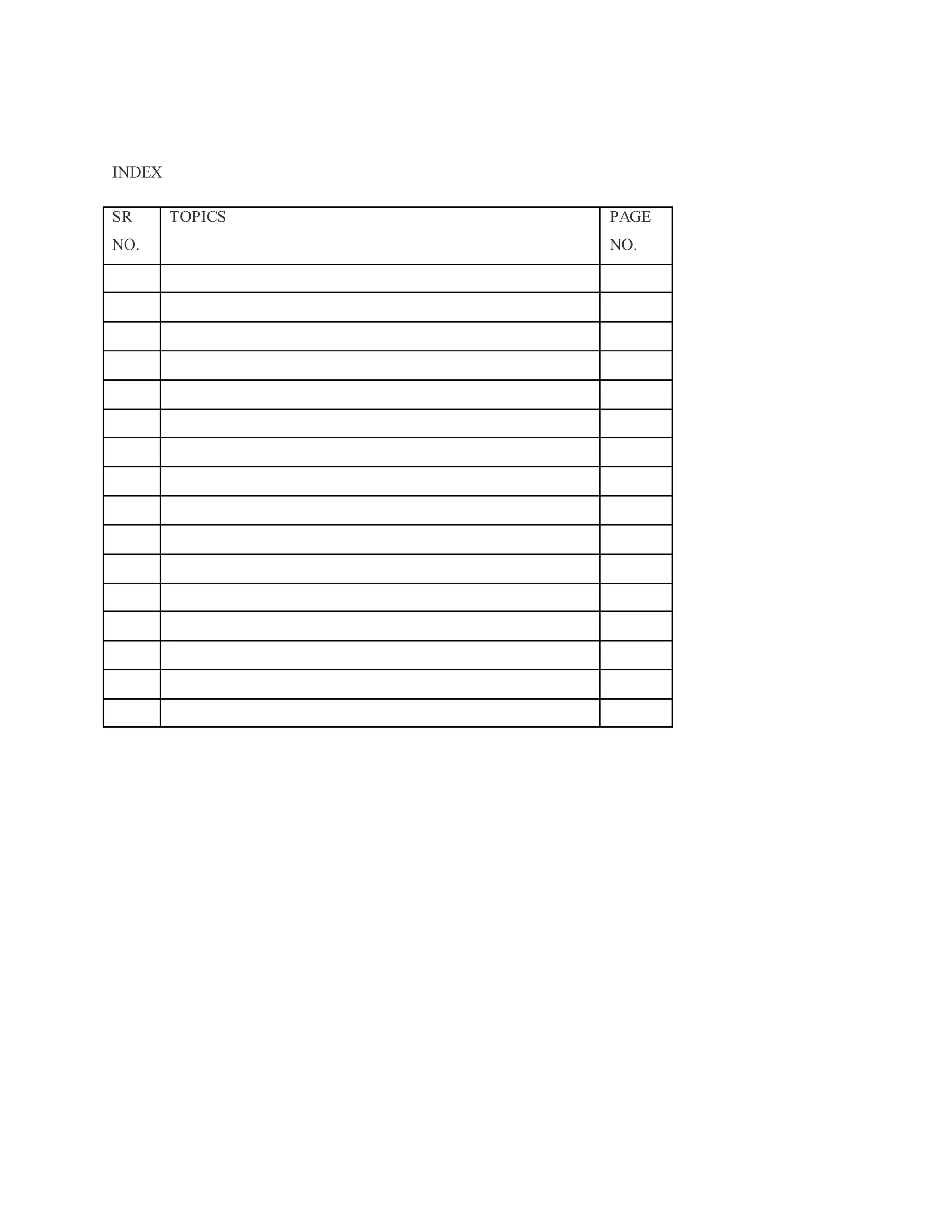 INDEX
SR
NO.
TOPICS PAGE
NO.
 